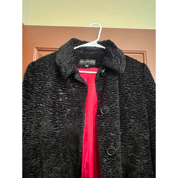 Women's PORTRAIT Black Faux Fur Coat with Red Lining, Size M - Picture 5 of 12